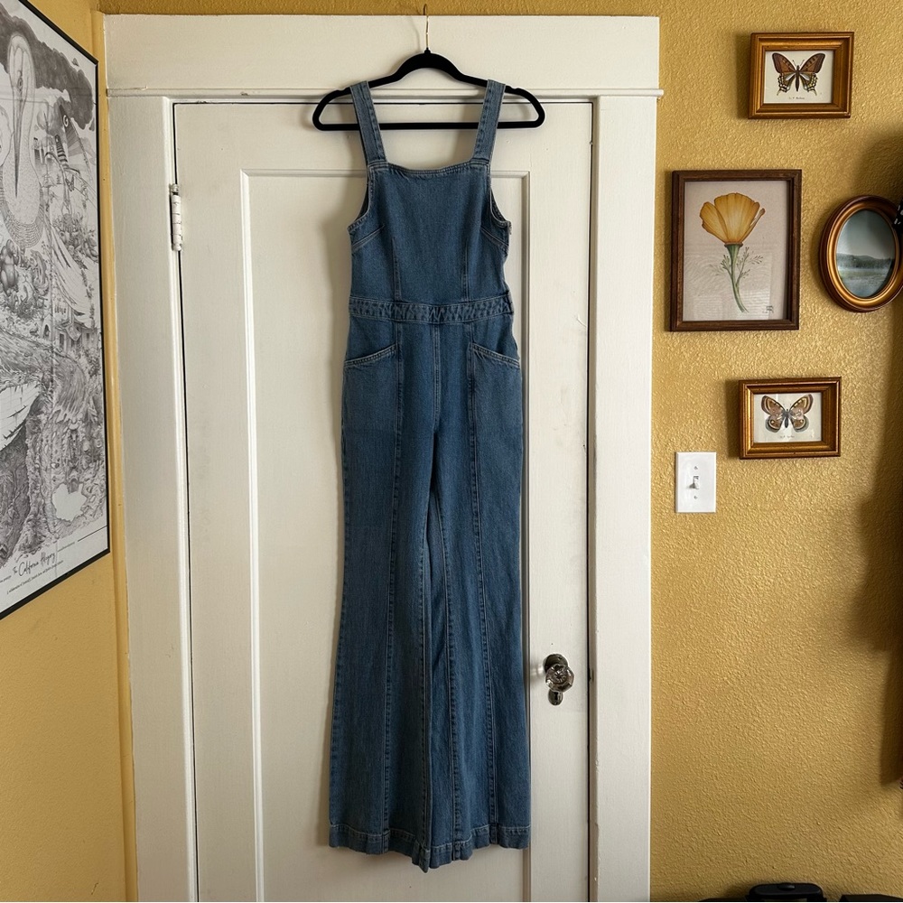 We The Free denim flare overalls